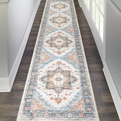 Miniatura 16 de Pauwer Alfombra vintage de flores 2 x 3 pulgadas, estilo envejecido, antideslizante, de pelo bajo, tapete para entrada, interior, pequeña, retro