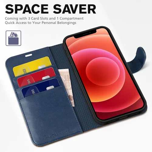 Miniatura 7 de TUCCH Funda tipo cartera para iPhone 12 Pro/iPhone 12 5G, [carcasa interior de TPU a prueba de golpes], funda de cuero sintético PU con tarjetero