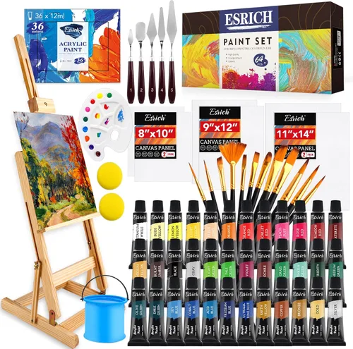 Miniatura 8 de ESRICH Juego de pintura acrílica de 12 colores (paquete de 2) con 20 pinceles, 24 pinturas acrílicas para adultos, principiantes, artistas 12