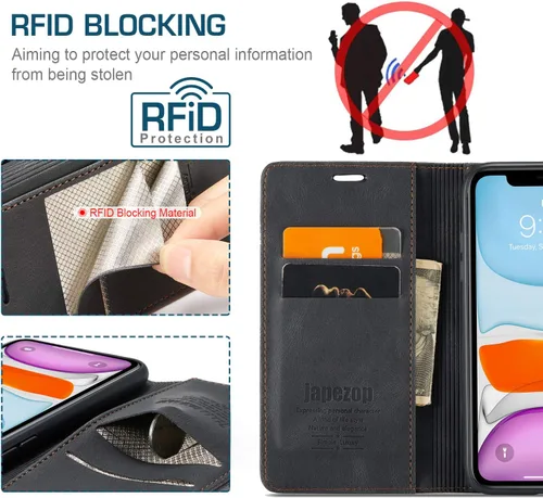 Miniatura 2 de japezop Funda compatible con iPhone 11, iPhone 11 con bloqueo RFID, soporte de tarjetero, funda de cuero con tapa para iPhone 11 de 6.1 pulgadas