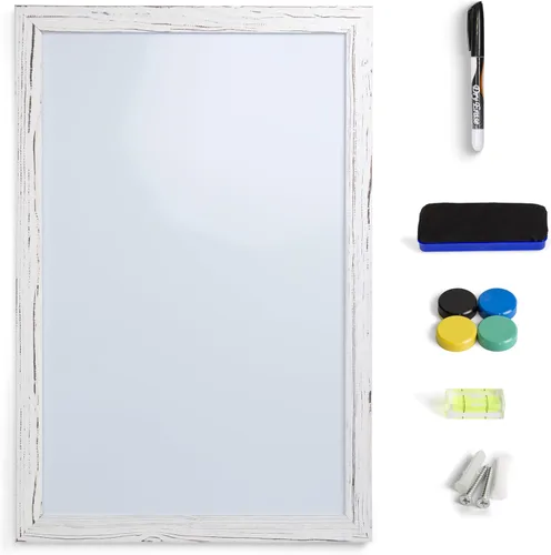 Miniatura 7 de Pizarra blanca magnética enmarcada en madera real, 24" X 36", montaje en pared vertical/horizontal, incluye marcador negro, borrador y 4 imanes