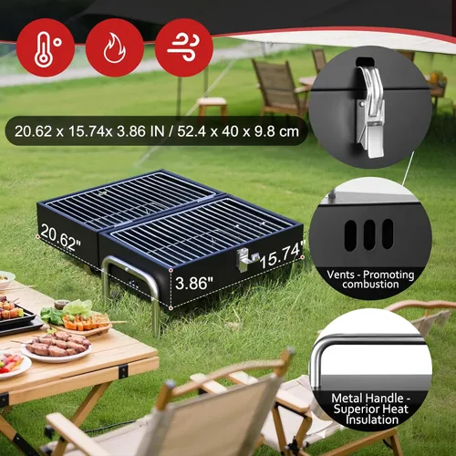 Miniatura 2 de Parrilla de carbón portátil, parrilla de mesa pequeña para barbacoa al aire libre, para camping, playa, fácil montaje, parrilla pequeña multiusos