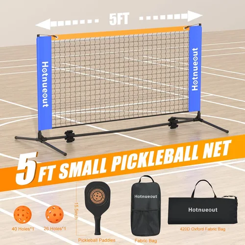 Miniatura 4 de Juego de pickleball con red y paletas de 5 pies de ancho para interiores, mini bola de pepinillo portátil, red de práctica de equipo pequeño, red