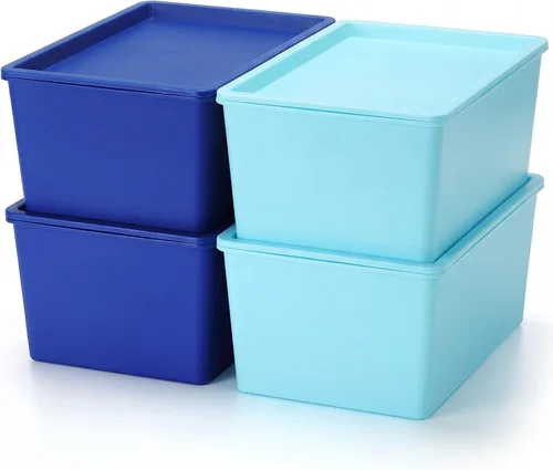 Miniatura 16 de Menkxi 4 Piezas Contenedores de Almacenamiento con Tapas Contenedores Apilables de Plástico para Organizar Estantes Caja de Adornos Navideños Cestas