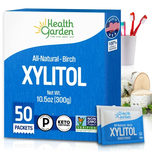 Health Garden Edulcorante de xilitol de abedul, 50 paquetes – Sustituto de azúcar de xilitol 100% derivado de abedul para hornear y café, reemplazo