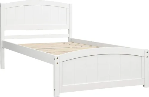 Miniatura 4 de Base de cama individual de madera para niños con cabecero y estribo, cama de plataforma de tamaño individual para niños y niñas, camas individuales