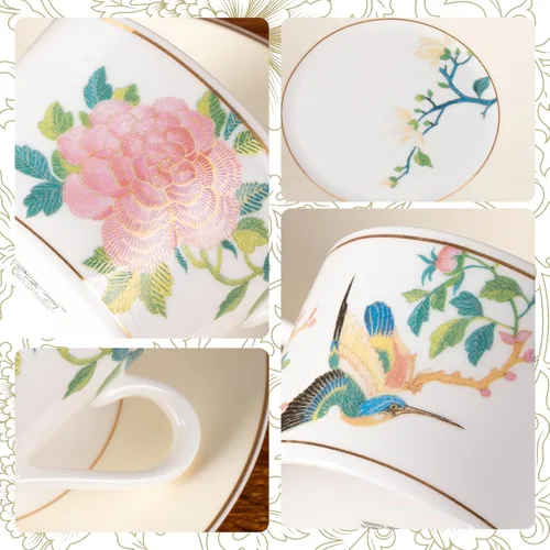 Miniatura 7 de KAMMAK Juego de 2 tazas de té y platillos, tazas de café de porcelana fina, tazas de café expreso apilables, demitasse de cerámica para café