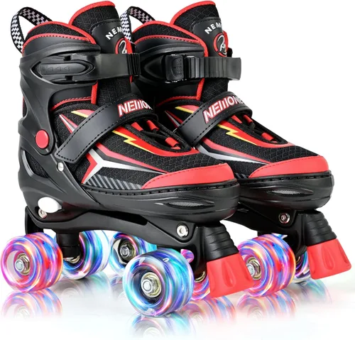 NEMONE - Patines de sirena con ruedas iluminadas y 4 tamaños ajustables para niñas, azul y morado, para niños pequeños, para principiantes, de F-