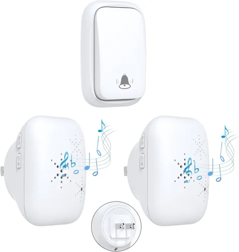 Miniatura 11 de Timbre inalámbrico autoalimentado con enchufe de EE. UU., sin batería, distancia de 38 canciones, timbre de puerta para exteriores, impermeable