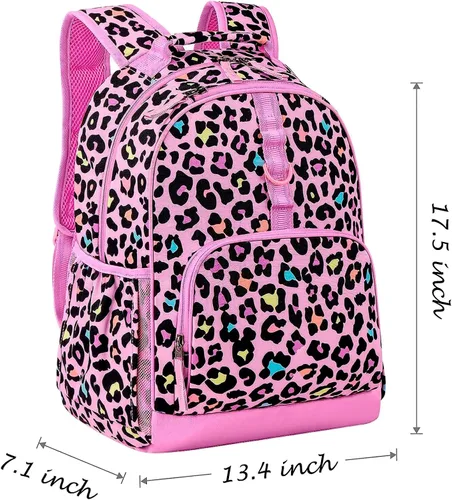 Miniatura 2 de Choco Mocha Mochila de escuela primaria de 17 pulgadas para niños, rosa (Leopard-pink)
