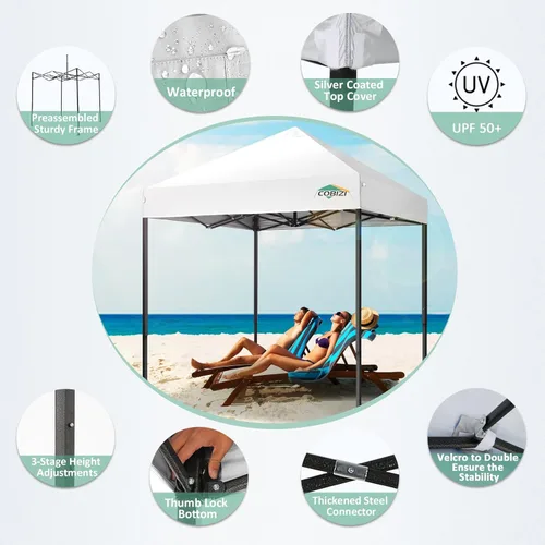 Miniatura 133 de COBIZI Tienda de campaña desplegable de 6.6 x 6.6 pies, toldo resistente, fácil de instalar, impermeable, para exteriores, fiestas, playa, jardín