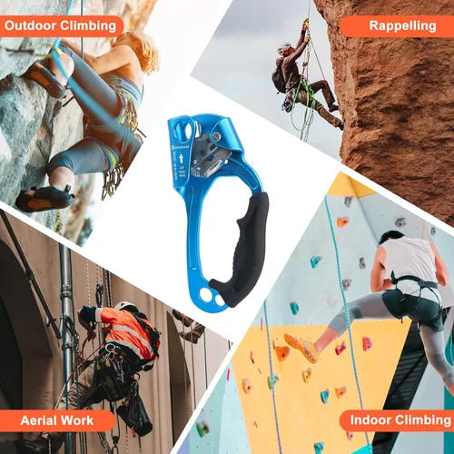 Miniatura 7 de NewDoar Certificado UIAA y CE - Ascendedor de mano para escalada en roca, arborista, equipo de rapel para cuerda de 8~13MM Azul Pro-Derecha
