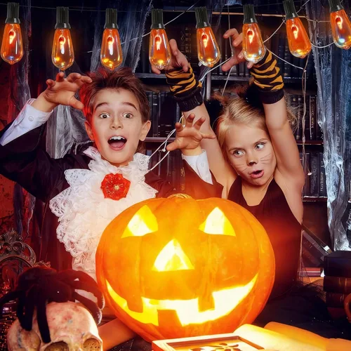 Miniatura 5 de Oviejo Guirnalda de luces de Halloween de 10 pies con 10 bombillas parpadeantes, lámpara de Halloween con certificación UL IP44 impermeable para uso