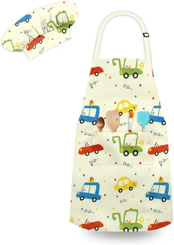 Miniatura 8 de Delantal para niños, delantal unisex con correa ajustable para el cuello, delantal de cocina para cocinar, pintar y hornear