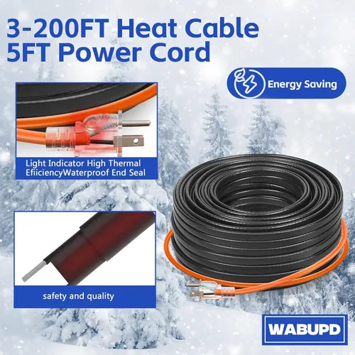 Miniatura 4 de Cinta de calor de 3 pies a 200 pies para tuberías de agua, cable de calor de tubo de descongelación de -40 °F, tubo de cable de calefacción
