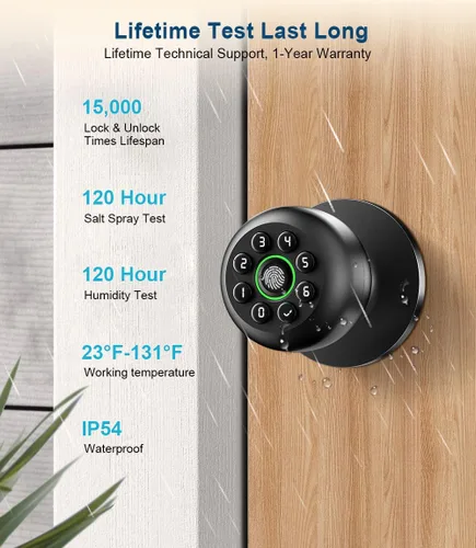 Miniatura 7 de Cerradura de puerta de huellas dactilares, perilla inteligente de puerta de huellas dactilares con teclado, pomos de puerta biométricos con control