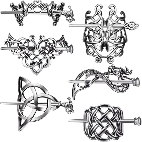 6 piezas de horquillas celtas plateadas vikingas celtas para el cabello, pinzas para el cabello celtas de nudo, pasador de metal vintage, accesorios