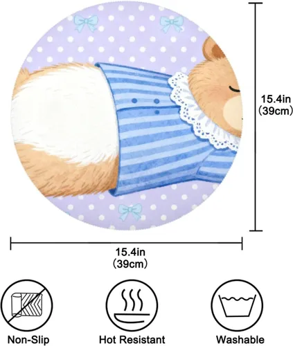 Miniatura 4 de Cartoon Cute Bear Purple placemats Circle Reusable Chalkboard placemats 15x15 in manteles para mesa