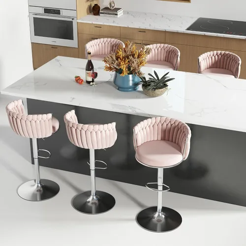 Miniatura 12 de ABET Taburete de Bar Dorado 1UN, Taburetes Giratorios de Terciopelo, Taburetes de Altura Ajustable con Respaldo Tejido, Taburetes de Cocina Modernos