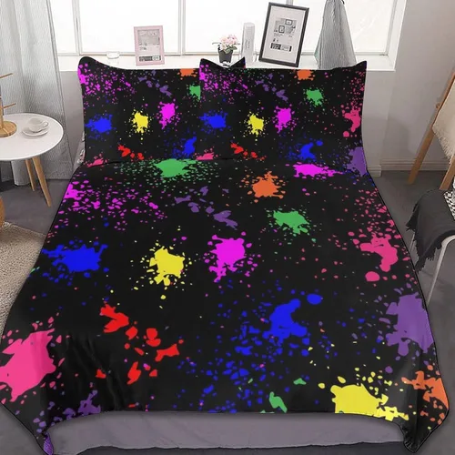 Miniatura 42 de Juego de 3 piezas de edredón neón que brilla en la oscuridad, funda de almohada de microfibra con cremallera para cama matrimonial, Queen