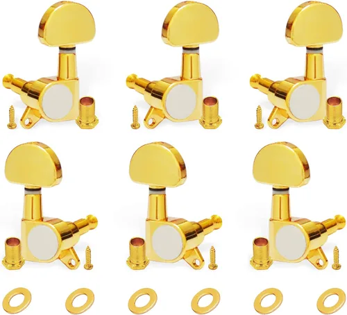 Miniatura 14 de SAPHUE 6 clavijas de afinación de guitarra 3L3R, botón ovalado grande sellado, clavijas de afinación de guitarra, afinadores de cabezales de Marrón