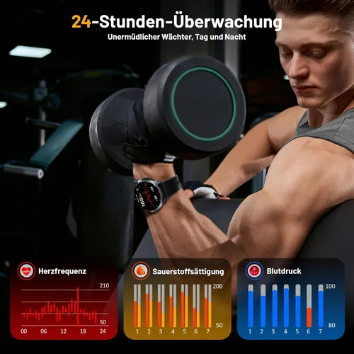 Miniatura 5 de Reloj inteligente para hombre, monitor de fitness HD de 1.52 pulgadas con presión arterial SpO2, monitor de sueño de frecuencia cardíaca, 110 modos