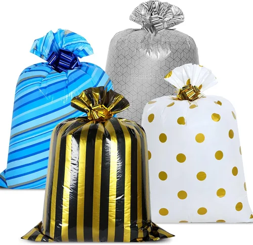 Miniatura 8 de Fulmoon 4 bolsas de regalo jumbo de 48 pulgadas, bolsas doradas extra grandes con flores de extracción, regalo gigante de plástico de gran