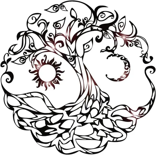 Vinilo adhesivo para pared, diseño de árbol de la vida, símbolo celta, luna, sol, día, noche, decoración grande (722ig) (M 22.5 x 22.5 pulgadas)