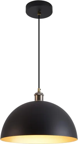 Lámpara Colgante Vintage Negra y Dorada de 13.7'' Lámpara Colgante de Cúpula Retro de Granja Candelabro Industrial Moderno con Longitud de Cable de