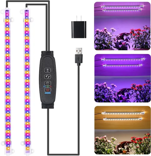 Miniatura 14 de Tiras de Luz LED para Crecimiento de Plantas de 8.6'', Espectro Completo 3500K Luz de Crecimiento para Plantas de Interior con Temporizador de Cálido