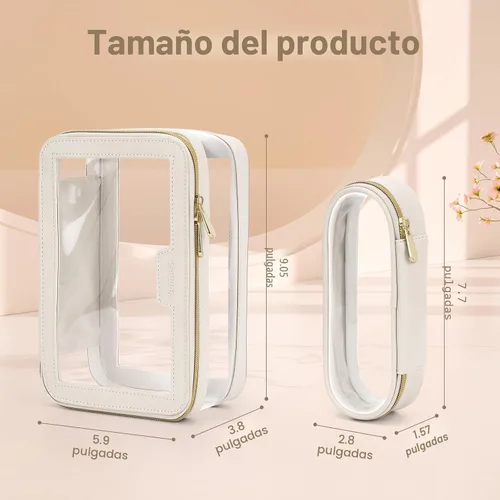 Miniatura 6 de Soimeat Bolsa de maquillaje transparente de viaje con bolsa para brochas de maquillaje, estuche de maquillaje de cuero, bolsa de cosméticos Blanco