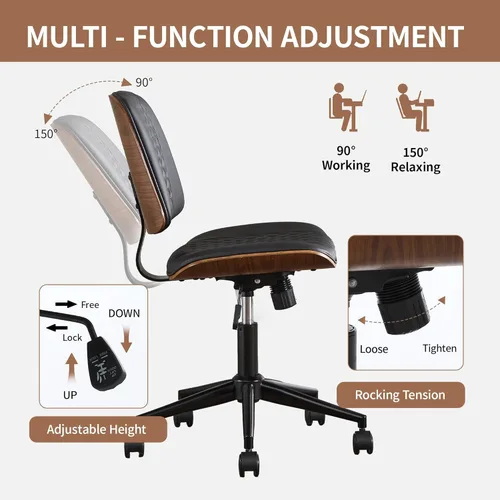 Miniatura 4 de VipDesk Silla pequeña de oficina en casa, silla de escritorio sin brazos con respaldo medio con giro de 360° y ruedas, silla de computadora moderna