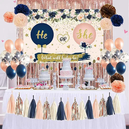 Miniatura 7 de Decoraciones de baby shower para niña, globos de baby shower con temática floral, letrero de fondo para fiesta de revelación de género