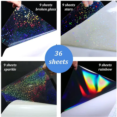 Miniatura 3 de 36 hojas de papel adhesivo holográfico de 8.5 x 11 pulgadas, impermeables, de vinilo transparente, autoadhesivas, con 4 estilos mezclados