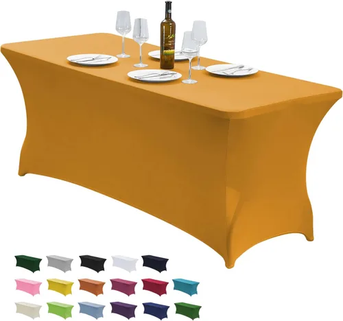 Miniatura 26 de CWK - Funda de mesa de elastano elástica impermeable de 6 pies para mesas rectangulares - Mantel elástico ajustado para mesas plegables, tela Rosa