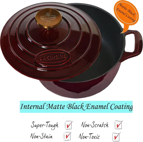 Miniatura 2 de La Cuisine - Cacerola de hierro fundido esmaltado para horno holandés con tapa, 6.5 cuartos de galón de 11 pulgadas/11.0 in de diámetro. Arándano