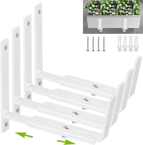 Miniatura 9 de Y&M Soportes de caja de ventana, de hierro resistente, ajustables, para barandillas, perfectos para balcones, vallas y jardines (4 unidades)