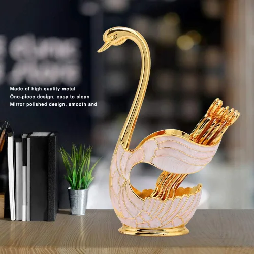 Miniatura 8 de Soporte de base de cisne con cena café Postre cuchara Set europeo elegante cisne postre cuchara titular vajilla decorativa ()