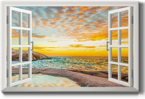 Miniatura 25 de Renditions Gallery Lienzo decorativo para pared, vista de barco viejo atracado en la playa de arena blanca, obra de arte para colgar en la pared