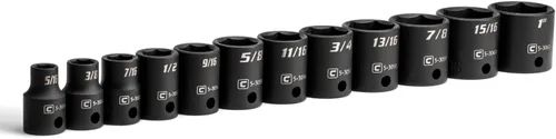 Capri Tools Juego de dados de impacto poco profundo de 3/8 pulgadas, SAE, 5/16 a 1 in., acero al cromo molibdeno premium, 12 piezas