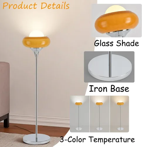 Miniatura 7 de Lámpara de pie naranja moderna de mediados de siglo, lámpara de hongo estilo Bauhaus para leer, lámpara de pie alta con pantalla de vidrio para sala