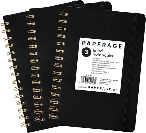 Miniatura 41 de PAPERAGE Cuaderno de espiral rayado, (azul marino, verde oliva, kraft), paquete de 3, 160 páginas, tamaño mediano de 5.5 x 8 pulgadas, papel grueso