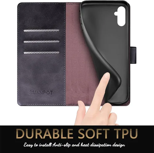 Miniatura 6 de SUANPOT Funda tipo cartera para Samsung Galaxy A13 5G con bloqueo RFID, tarjetero de crédito, funda protectora de piel sintética con tapa para Negro