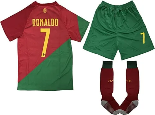Conjunto de 3 piezas de camiseta de fútbol para niños, #7, Ron_aldo Mess_i Jersey para niños, camiseta de fútbol para niños, Rojo -