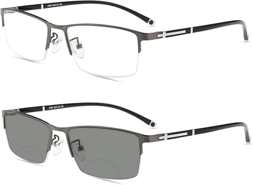 Miniatura 7 de Gafas de lectura fotocrómicas de transición bifocal, gafas de lectura vintage con estilo cuadrado de marco de metal para hombres y mujeres cuadrado