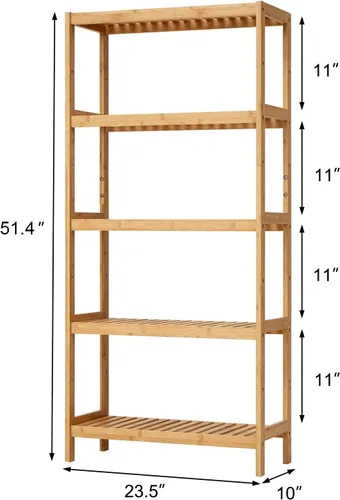 Miniatura 3 de Kinsuite Estante de almacenamiento de bambú de 5 niveles multifuncional de bambú para baño, cocina, sala de estar