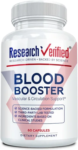 Research Verified Refuerzo de sangre - Soporte de sangre - Espino, magnesio, polvo de semillas de apio, BioPerine - 60 cápsulas - 1 mes de suministro