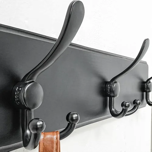 Miniatura 2 de Dseap Perchero de Pared Montado - 5 Ganchos Triangulares, Resistente, Perchero de Pared de Madera para Abriggos, Sombreros, Chaquetas, Ropa, Negro