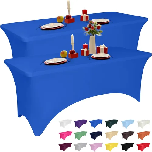 Miniatura 28 de Paquete de 2 manteles de elastano negro de 6 pies para mesas rectangulares, ajustado y elástico, lavable, resistente a las arrugas, perfecto