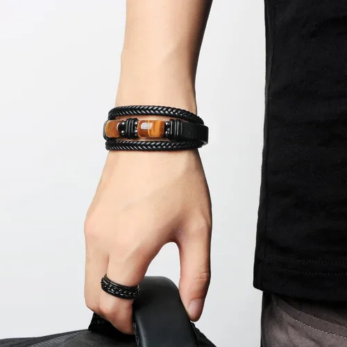 Miniatura 3 de Pulseras de cuero de ojo de tigre para hijo, marido, nieto, novio a mi hombre, joyería para hermano papá, 7.58.59 pulgadas